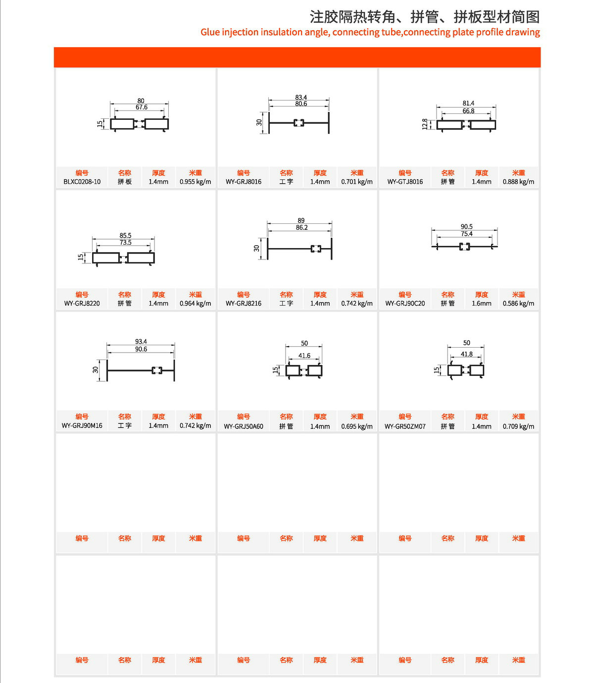 注膠隔熱轉(zhuǎn)角、拼管、拼板型材